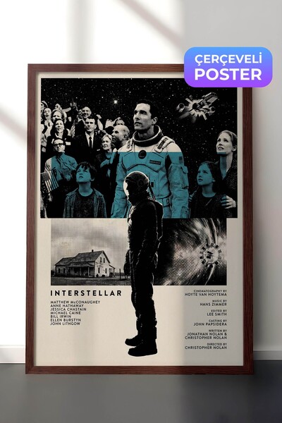 Postifull Interstellar Kahverengi Çerçeveli Poster, Sinema ve Dizi Tablo, Fil...