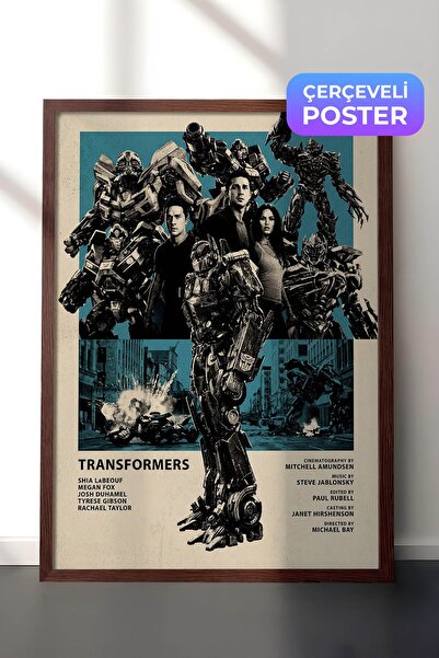Postifull Transformers Kahverengi Çerçeveli Poster, Sinema ve Dizi Tablo, Fil...