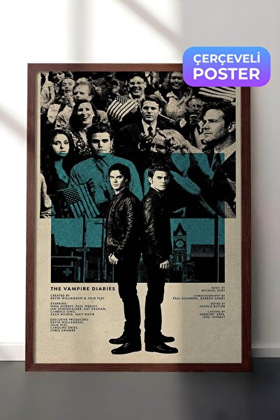 Postifull The Vampire Diaries Kahverengi Çerçeveli Poster, Sinema ve Dizi Tab...