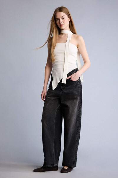 DeFacto Φαρδύ παντελόνι τζιν με ψηλή μέση και μακρύ μήκος, πλενόμενο H1643AX26SM