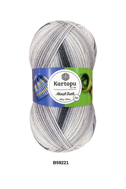 Kartopu Ak-soft Batik Ebruli Karışık Renkli Örgü İpi (Renk : B59221 Batik)