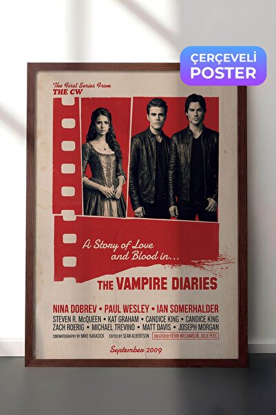 Postifull The Vampire Diaries Kahverengi Çerçeveli Poster, Sinema ve Dizi Tab...