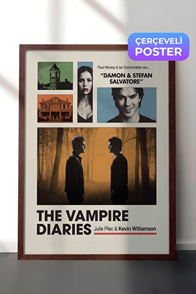 Postifull The Vampire Diaries Kahverengi Çerçeveli Poster, Sinema ve Dizi Tab...