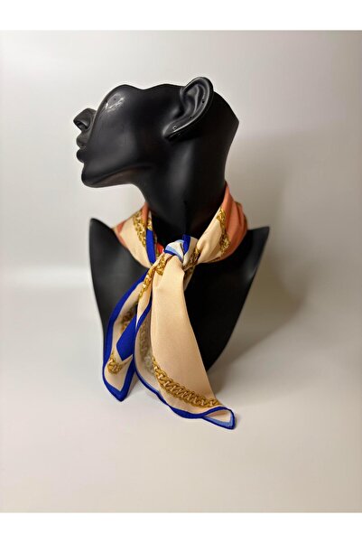 BHR AKSESUAR Μοτίβο αλυσίδας σε μπλε ναυτικό και πορτοκαλί χρώμα, τετράγωνο κ...