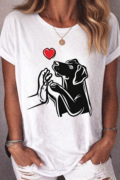 MARKATEM Υπερμεγέθες Unisex T-Shirt με λαιμόκοψη πετσετέ, με στάμπα σκύλου, α...