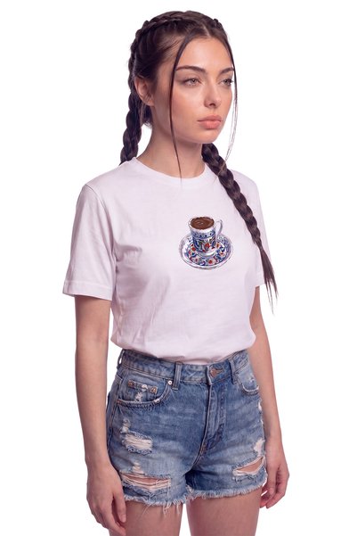 Color Luxe "Turkish Coffee" Tile Cup Printed 100% Cotton Comfortable Cut Premium Women's T-Shirt