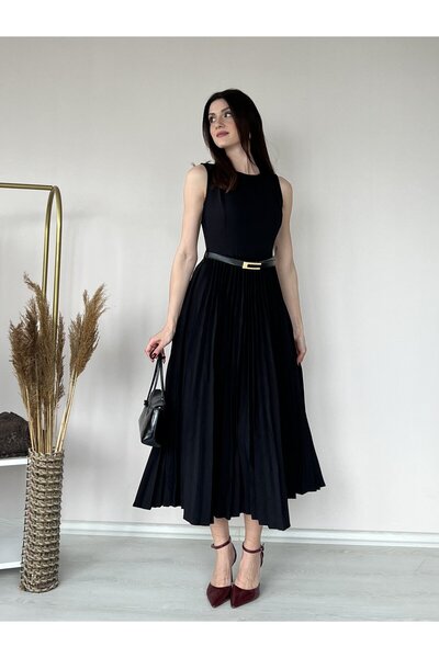 Klex Belt Detailed Pleated Dress 5015