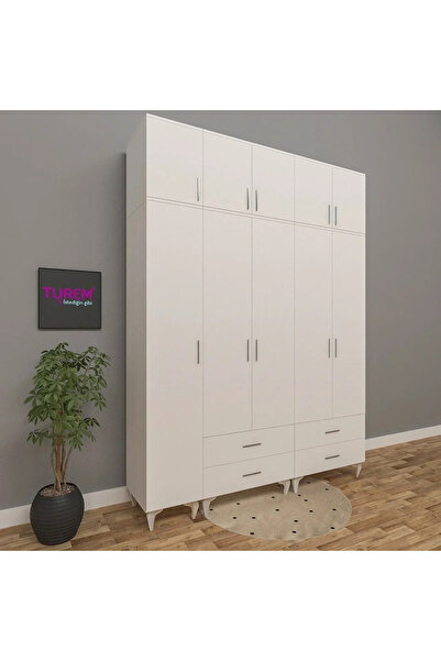 marangozhaneden 5 Kapılı Üstü Dolaplı Gardırop Mdf