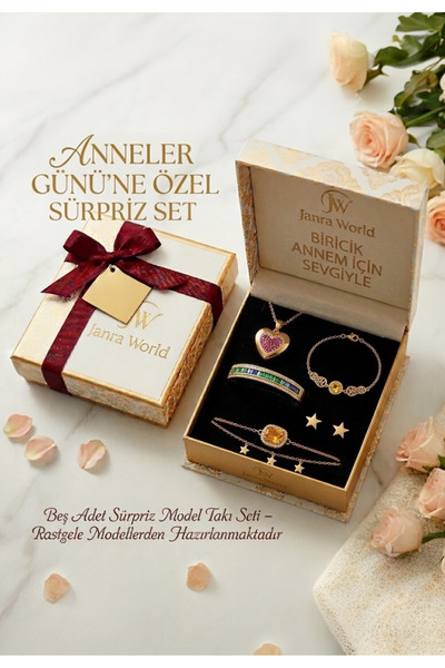 JANRA WORLD Anneler Gününe Özel 5'li Sürpriz Çelik Takı Seti Kararmaz Kolye B...