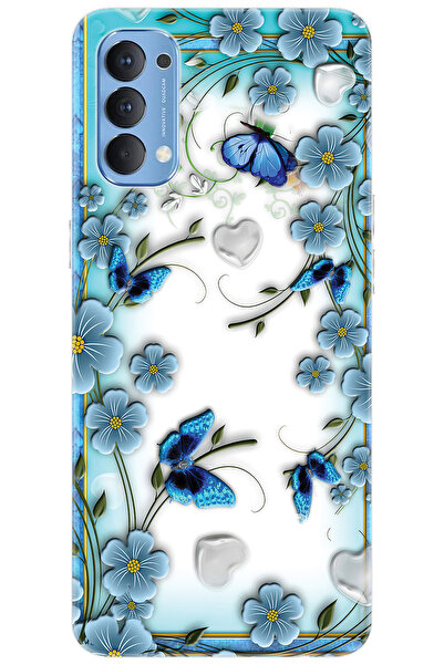 Ceppare Oppo Reno 4 (CPH2113) Uyumlu Kılıf Desen Baskılı Silikon Çiçek ve Kel...