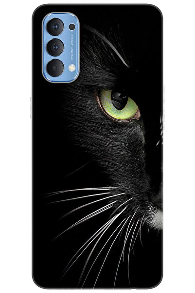Ceppare Oppo Reno 4 (CPH2113) Uyumlu Kılıf Desen Baskılı Silikon Siyah Kedi S...