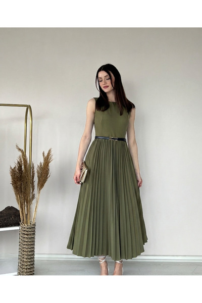 Klex Belt Detailed Pleated Dress 5015