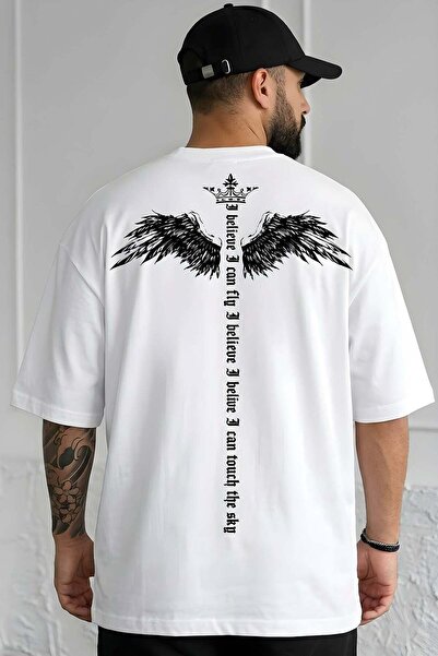 VACHT Men's Oversize Casual T-Shirt I Can Fly Ecru White