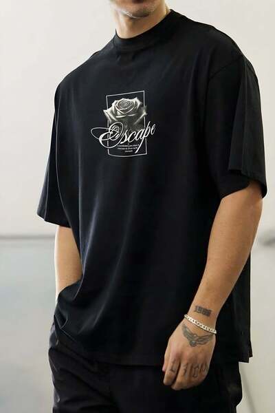 VACHT Men's Oversize Casual T-Shirt Black Rose Black