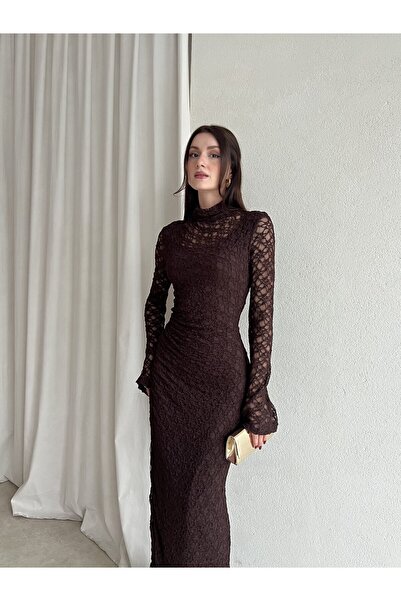 Klex Dantel Uzun Kol Balık Kesim Abiye Elbise 6074