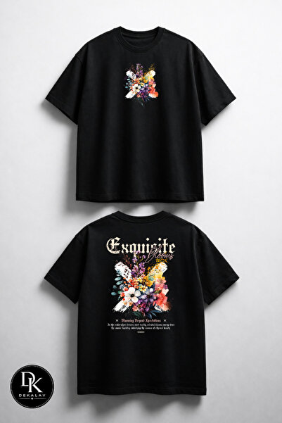Unısex Erkek/Kadın Renkli Çiçek Sanatı Özel Baskılı Oversize Pamuklu Bisiklet Yaka T-shirt Ünisex