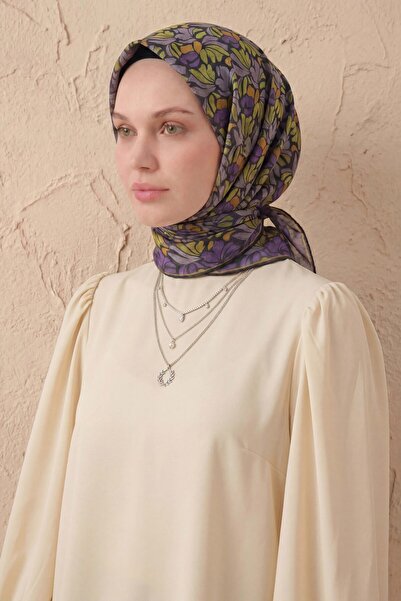 Silk Home Soft Eşarp Floral Line Koyu Antrasit 90x90