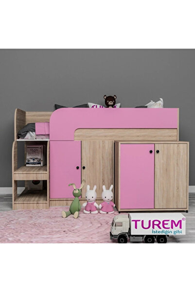 marangozhaneden Pink Çalışma Masalı Ranza Suntalam