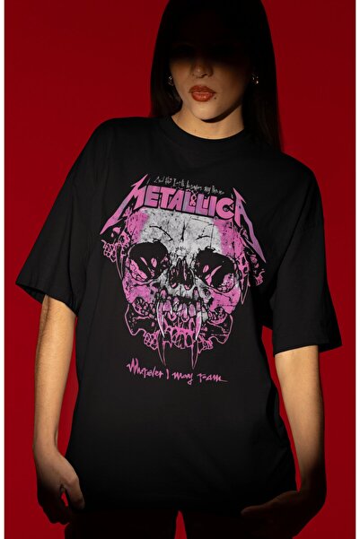 SEVBANO Tricou oversize unisex cu imprimeu frontal Metallica Rock Metal Music...