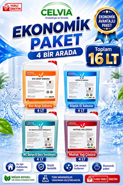 CELVIA Temizlik 4’lü Temizlik Paketi Sıvı Arap Sabunu &Köpük El Sabunu &WC Ba...