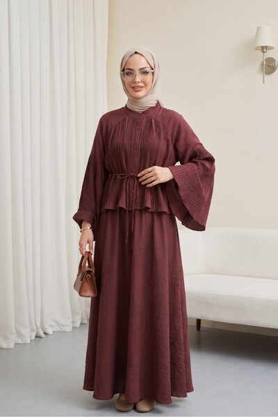 HİJABAYA Σετ Ζακάρ Γκοφρέ με πλισέ φούστα και κορδόνια