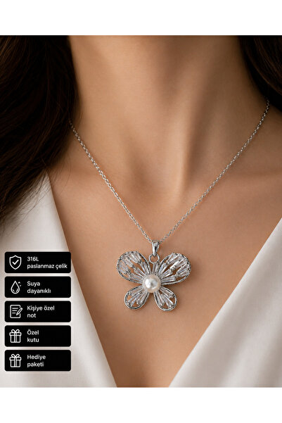 HER ŞEY NOTA www.herseynota.com Zircon Stone Pearl Detail Flower Necklace 316...