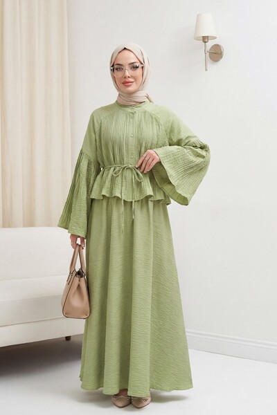 HİJABAYA Σετ Ζακάρ Γκοφρέ με πλισέ φούστα και κορδόνια