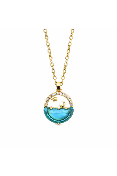 Yuchicly Blue Sea Themed Moon and Star Necklace Quality Steel