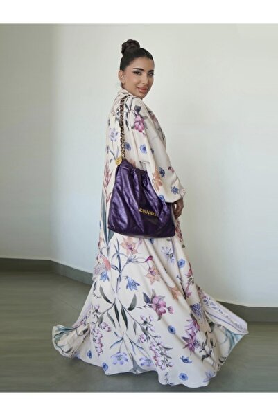 Classy She Floral Print Front-opening Abaya Two-piece Set Including Headscarf