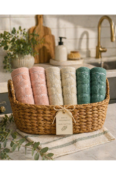Nilyso Home 6’lı El Havlusu Seti, 30x50 cm %100 Pamuk Yumuşak Dokulu Banyo & ...