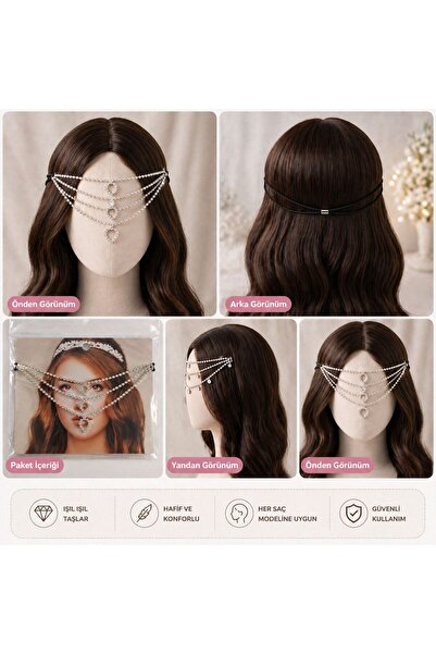 skycott Stone Face Chain Hair Accessory - Henna Wedding Party Crystal Forehea...