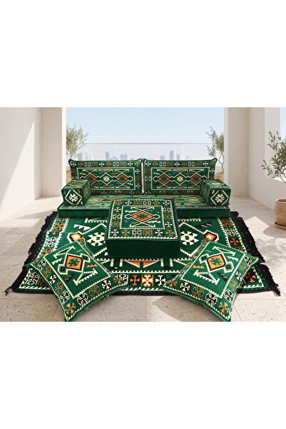 FEYZA DECOR HOME Anadolu Desen Şark Köşesi 9 Parça Minder Takımı – 10 cm Kalı...
