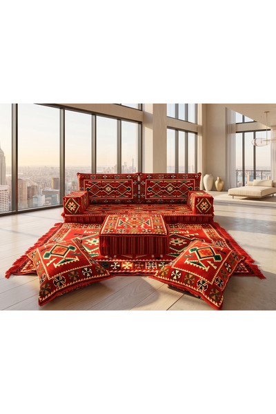 FEYZA DECOR HOME Anadolu Desen Şark Köşesi 9 Parça Minder Takımı – 10 cm Kalı...
