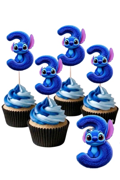 telaşe memuru Stitch 10 Adet Cupcake Pasta Süsü - Stitch 3 Yaş Şekilli Kürdan...