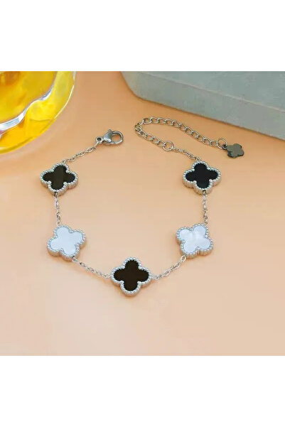 whiteandpurpledesign Çelik Silver Yonca Bileklik