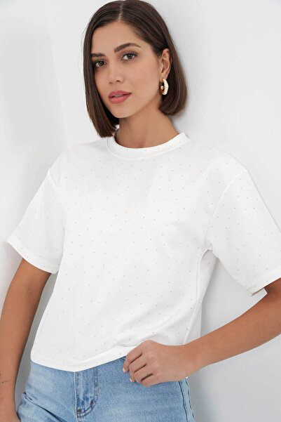 Bigdart Λευκό γυναικείο μπλουζάκι με πέτρινη λεπτομέρεια 990