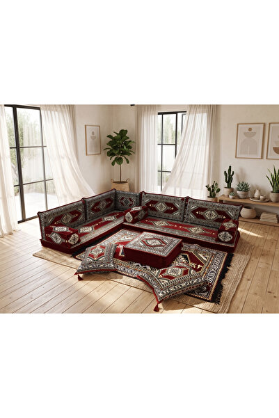 FEYZA DECOR HOME Saraylı Desenli Modern Yer Sofrası Ve Balkon Minder Takımı -...