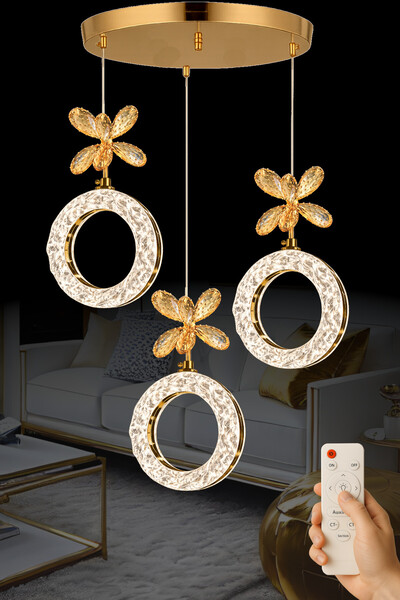 Luna Lighting Medusa Model 3 lü Gold Kaplama 3 RENK Kumandalı Salon Mutfak Ot...