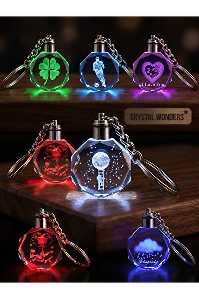 Wolawood Kristal LED Işıklı 5 Adet Toptan Anahtarlık Karışık Model Lazer İşle...