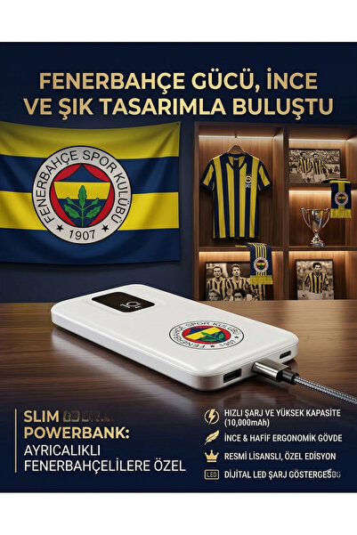 Fenerbahçe Lisanslı Fb 10000 mAh Powerbank Çift Girişli (Type-C & Lightning) ...