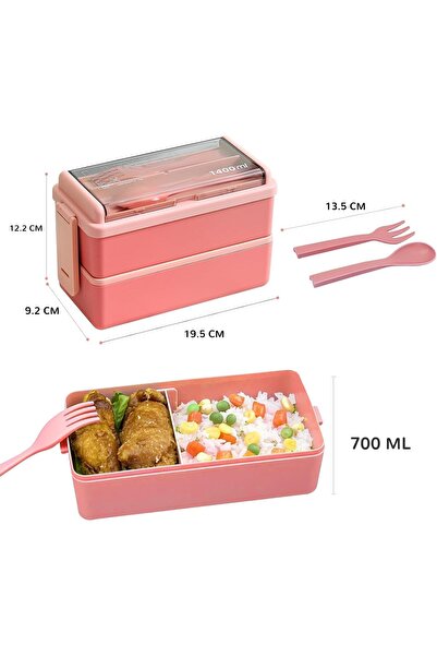 Generic صندوق غداء بنتو، قابل للتكديس بطبقتين و3 أقسام، مانع للتسرب، سعة 1400...