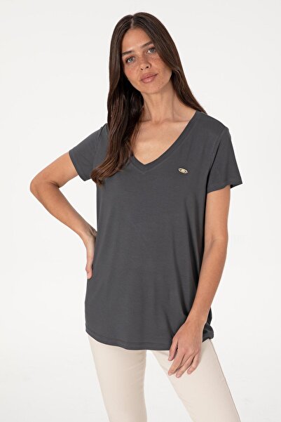 U.S. Polo Assn. Γυναικείο μπλουζάκι σε μπλε ναυτικό χρώμα με λαιμόκοψη V
