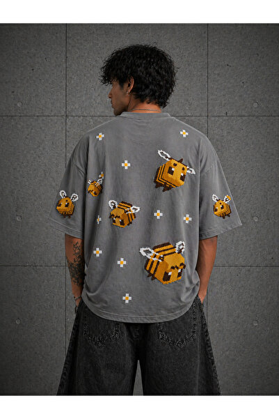 Nulivez Pixel Bee Printed Oversize Unisex T-Shirt Retro Gaming Streetwear Design