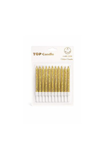 Vipfoni Glittery Pastel Candle Set 8cm 12Pcs Gold