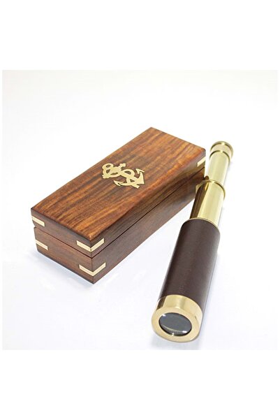 Store Ahşap Kutulu Pirinç Dürbün Dekoratif Vintage Denizci Teleskop Hediyelik...