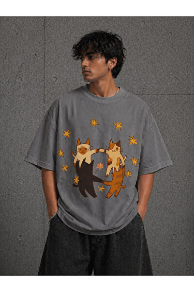 Nulivez Cat Printed Oversize Unisex T-Shirt Cute Cat Streetwear Design