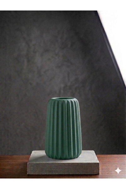 El Yapımı Dekoratif Vazo – Modern Minimal Çizgili Tasarım (15 cm) Firuze