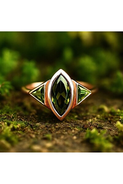 Cecile Jewellery 18 Ayar Altın Kaplama Mekik Taşlı Gümüş Yüzük, 925 Ayar Peri...