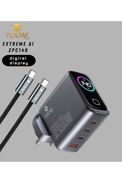 Zoom Plus شاحن Extreme AI ZPC140 بقوة 140 واط بتقنية GaN مع شاشة رقمية، متعدد...