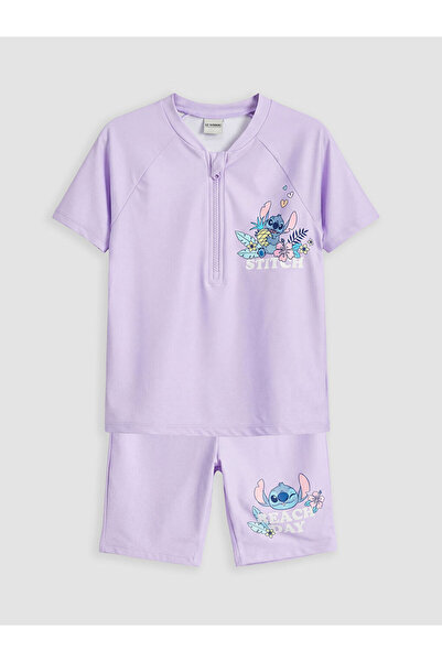 LC Waikiki GÜLİS GİYM'DEN Lila Stitch Baskılı Kız Çocuk Şortlu Bikini